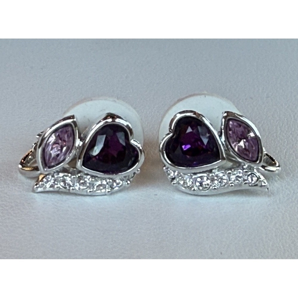Swarovski Crystal Heart Flower Clip On Earrings silver tone Annaleece by Devries